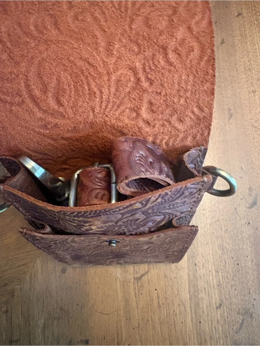 Brown Tooled Leather Crossbody Phone Pouch - Classic Men’s Bag